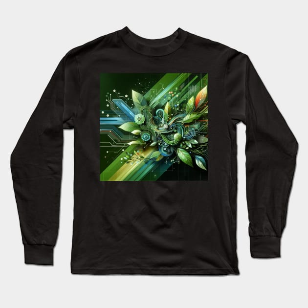 Digital Naturalism: Fusion of Tech and Flora Long Sleeve T-Shirt by heartyARTworks